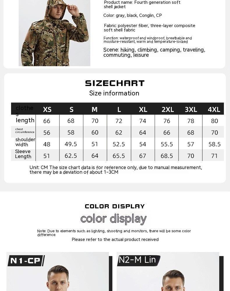Men's Fleece Camouflage Waterproof Soft Shell Jacket